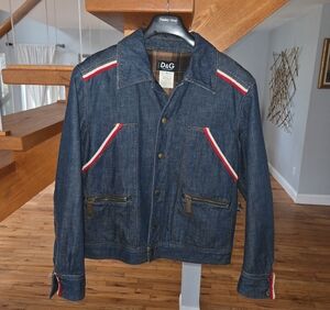 D&G Indigo Denim Bomber Jacket with Red & White Trim